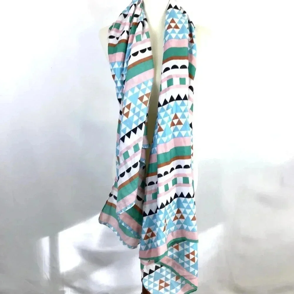 Large Western Scarf Aztec Geometric Printed Village Rectangle Pastels Dupatta